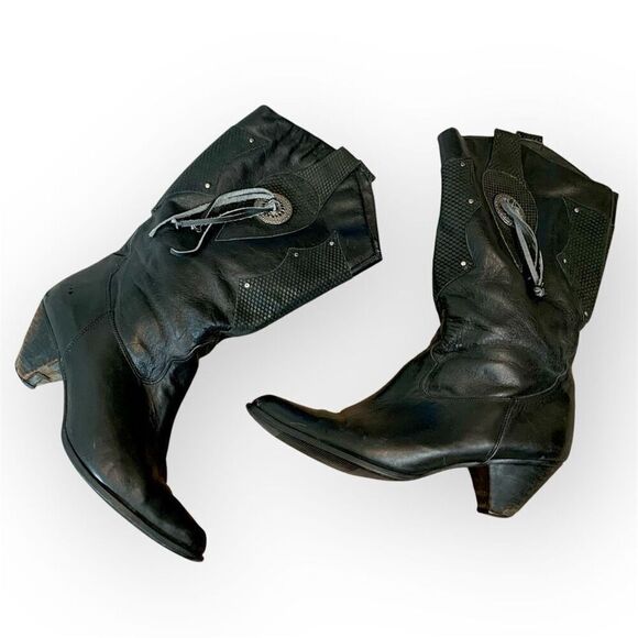 Vintage Black Cowboy Western Boots Fringe Retro 80s 10 - Picture 4 of 10